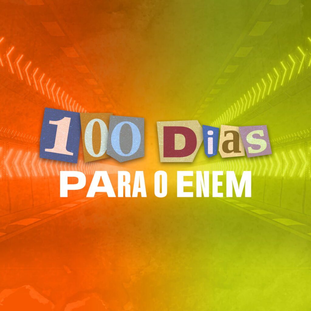 Imagem colorida com o texto '100 dias para o Enem', em referências ao conteúdo sobre a preparação intensiva e estratégias de estudo para o Enem nos últimos 100 dias antes da prova.