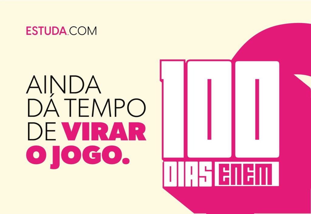 Imagem colorida com o texto '100 dias para o Enem', em referências ao conteúdo sobre a preparação intensiva e estratégias de estudo para o Enem nos últimos 100 dias antes da prova.