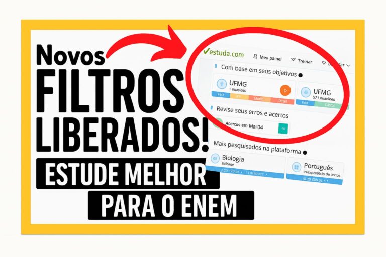 Imagem da plataforma Estuda.com onde mostra os novos filtros de questões para facilitar os estudos de Enem e vestibulares.