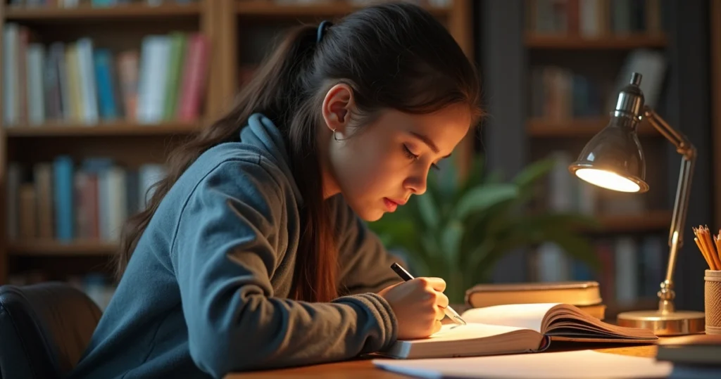 Estudante olhando ansioso para celular aguardando resultado do Enem em ambiente de estudo com livros e material escolar