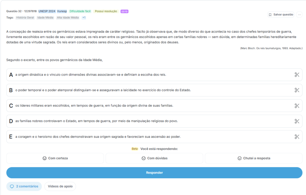 questão unesp sobre idade media 