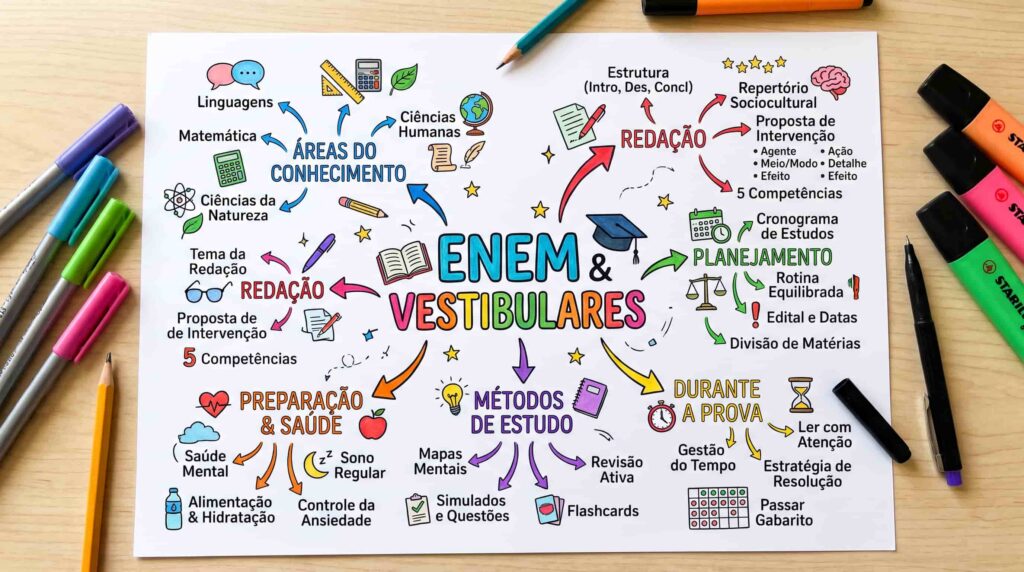 mapa mental sobre enem e vestibulares