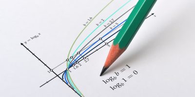 Gráfico de funções logarítmicas com diferentes bases e anotações matemáticas.