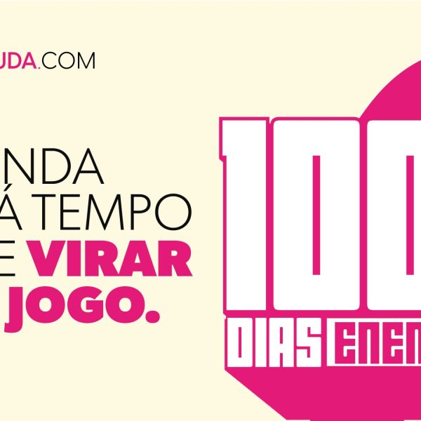 Imagem colorida com o texto '100 dias para o Enem', em referências ao conteúdo sobre a preparação intensiva e estratégias de estudo para o Enem nos últimos 100 dias antes da prova.
