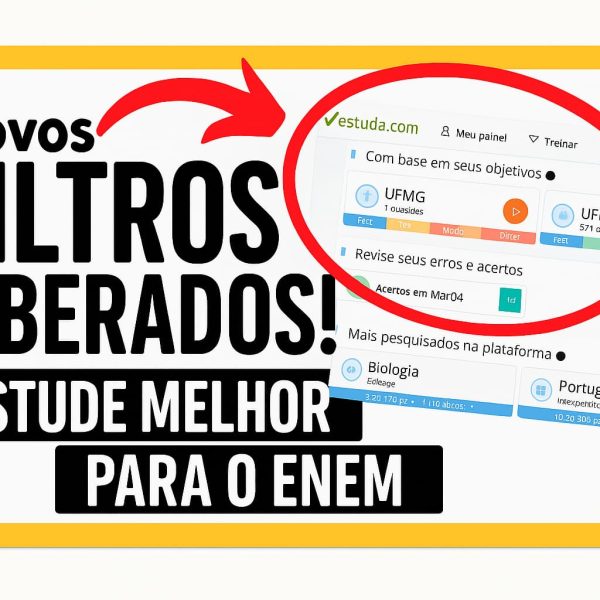 Imagem da plataforma Estuda.com onde mostra os novos filtros de questões para facilitar os estudos de Enem e vestibulares.